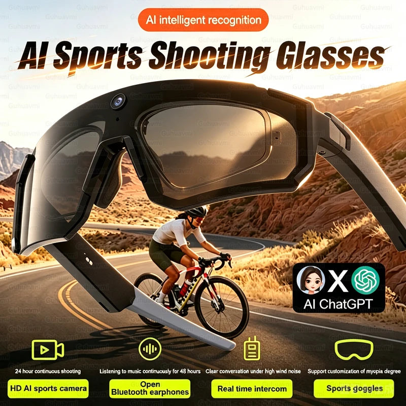 AI Sports Camera Glasses With 4K Video & Voice Control
